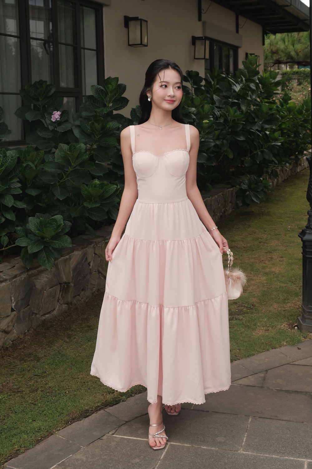 Selene Vintage Lace Dress (Pink Solid) | Carrislabelle