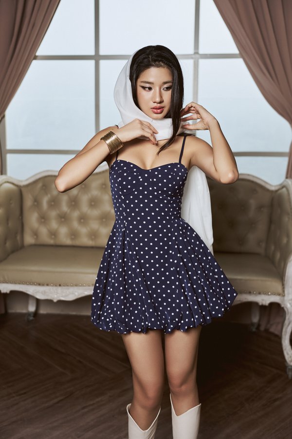 Vanessa Polka Sweetheart Bubble Dress (Navy Polka) Vanessa Polka Sweetheart Bubble Dress (Navy Polka)