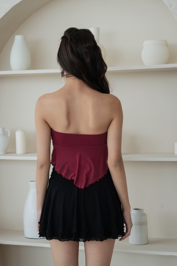 Hera Mesh Self Tie Padded Tube Top (Berry)