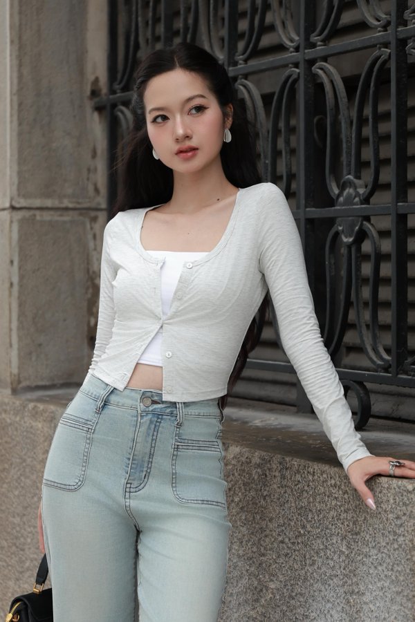 Vaya Button Cardigan (Feather Grey)