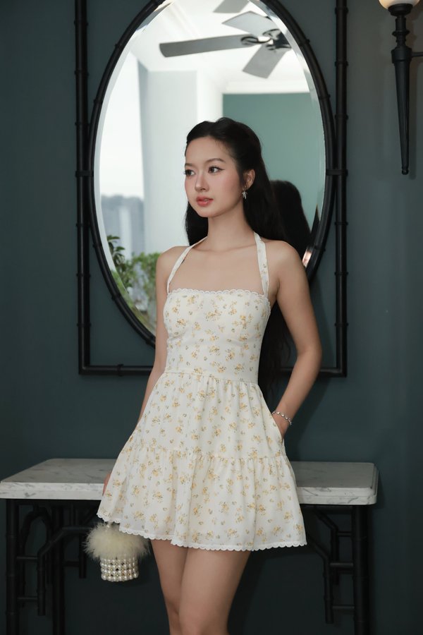 Seorena Lace Halter Padded Dress V2 (Sunshine Floral) Seorena Lace Halter Padded Dress V2 (Sunshine Floral)