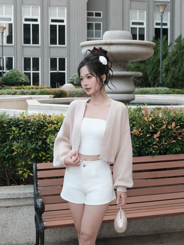 Whitney Puffy Cardigan (Sand Rose)