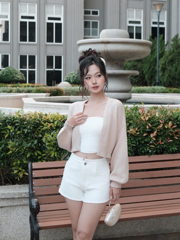 Whitney Puffy Cardigan (Sand Rose)