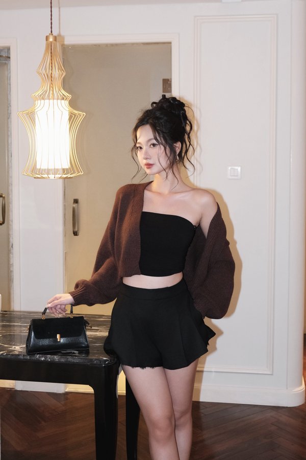 Whitney Puffy Cardigan (Chocolate Brown)