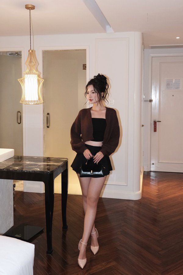 Whitney Puffy Cardigan (Chocolate Brown)