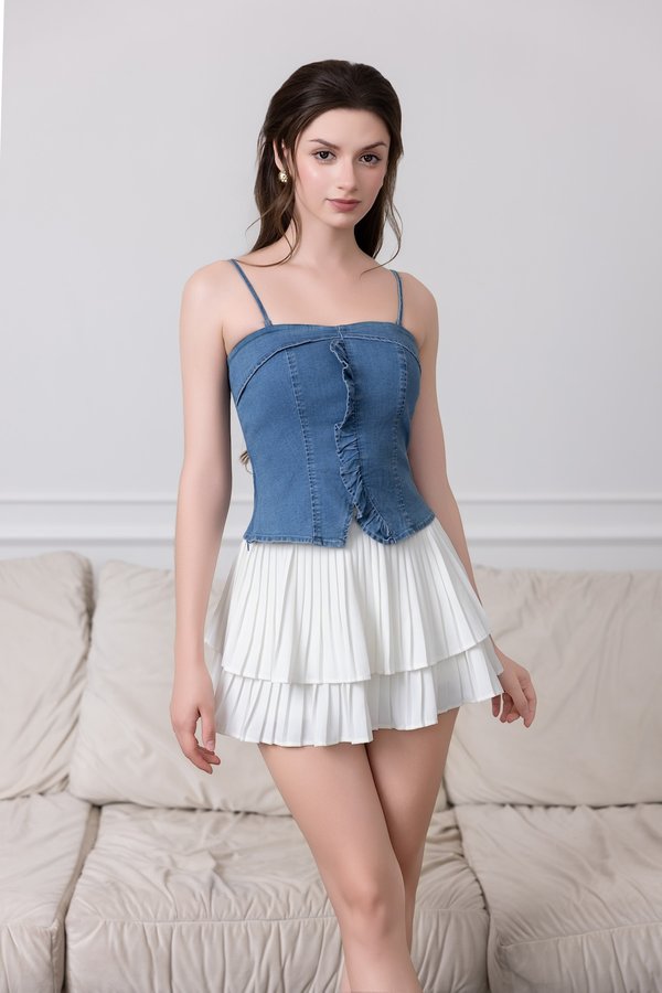 Lydia Ruffle Denim Padded Top (Light Wash) Lydia Ruffle Denim Padded Top (Light Wash)