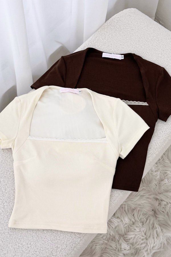 Gabby Lace Ribbed Knit Padded Top (All Colours)