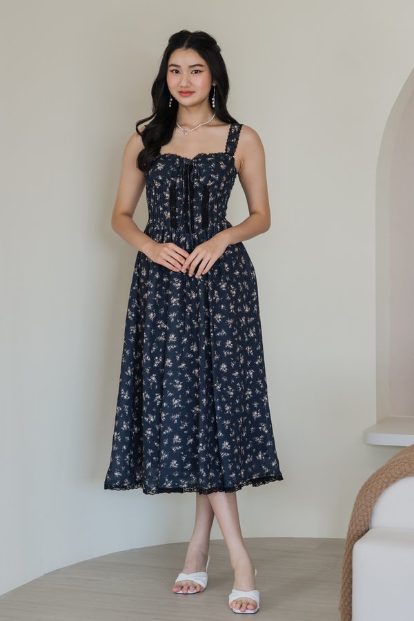 Amaris Padded Bustier Lace Midi Dress