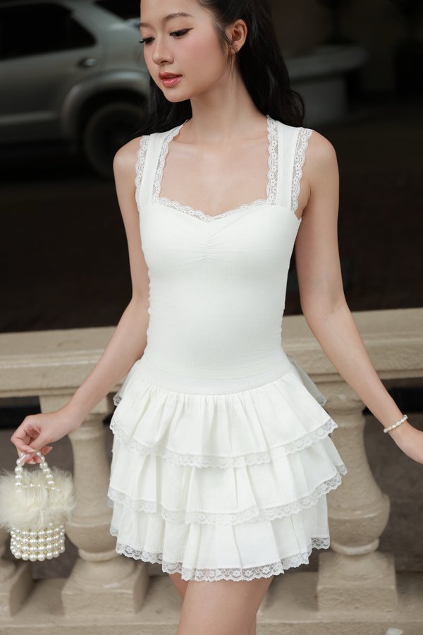 Tori Sweetheart Lace Ribbed Knit Padded Top