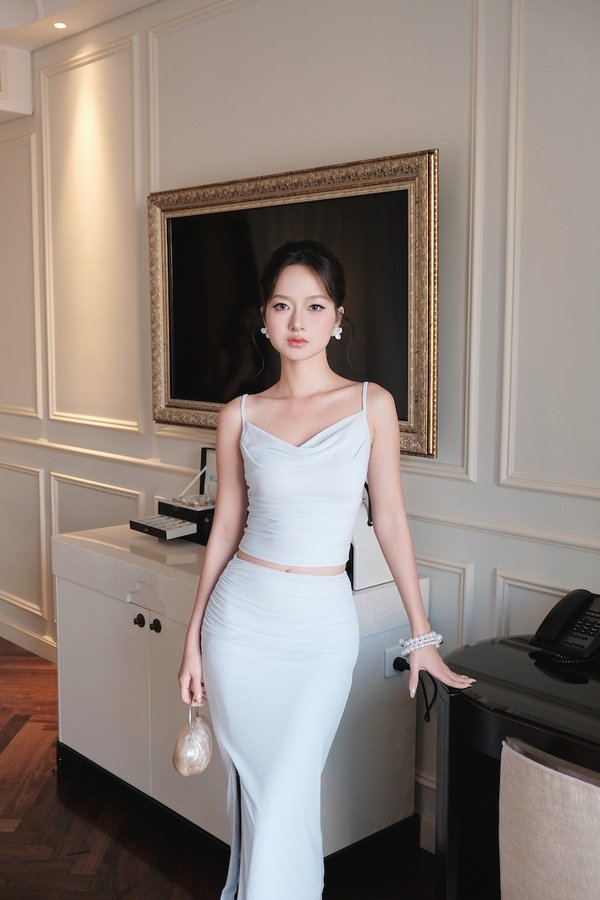 Rina Ruched Mesh Midi Skirt