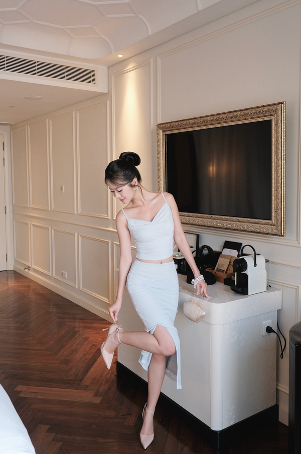 Rina Ruched Mesh Midi Skirt