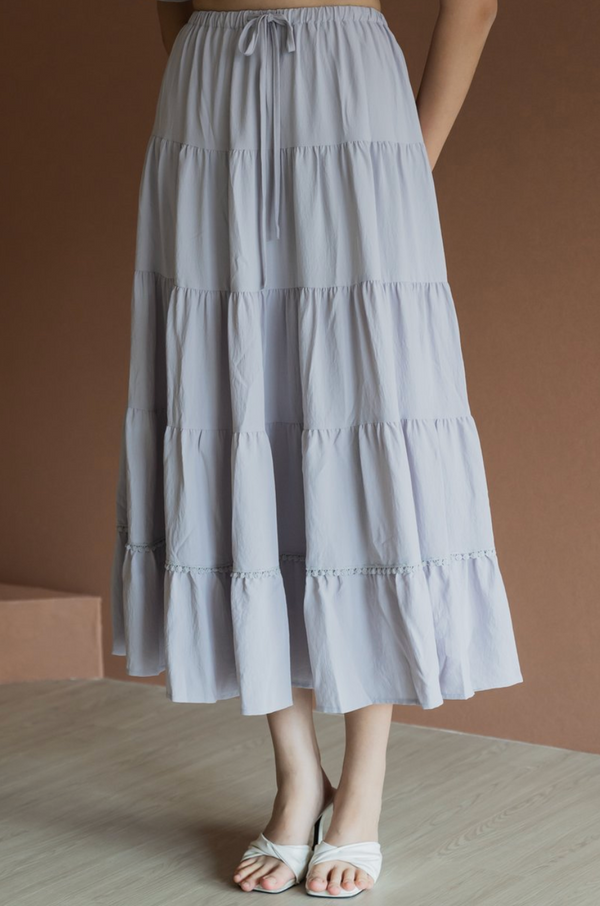 Fianna Scallop Trim Tiered Midi Skirt