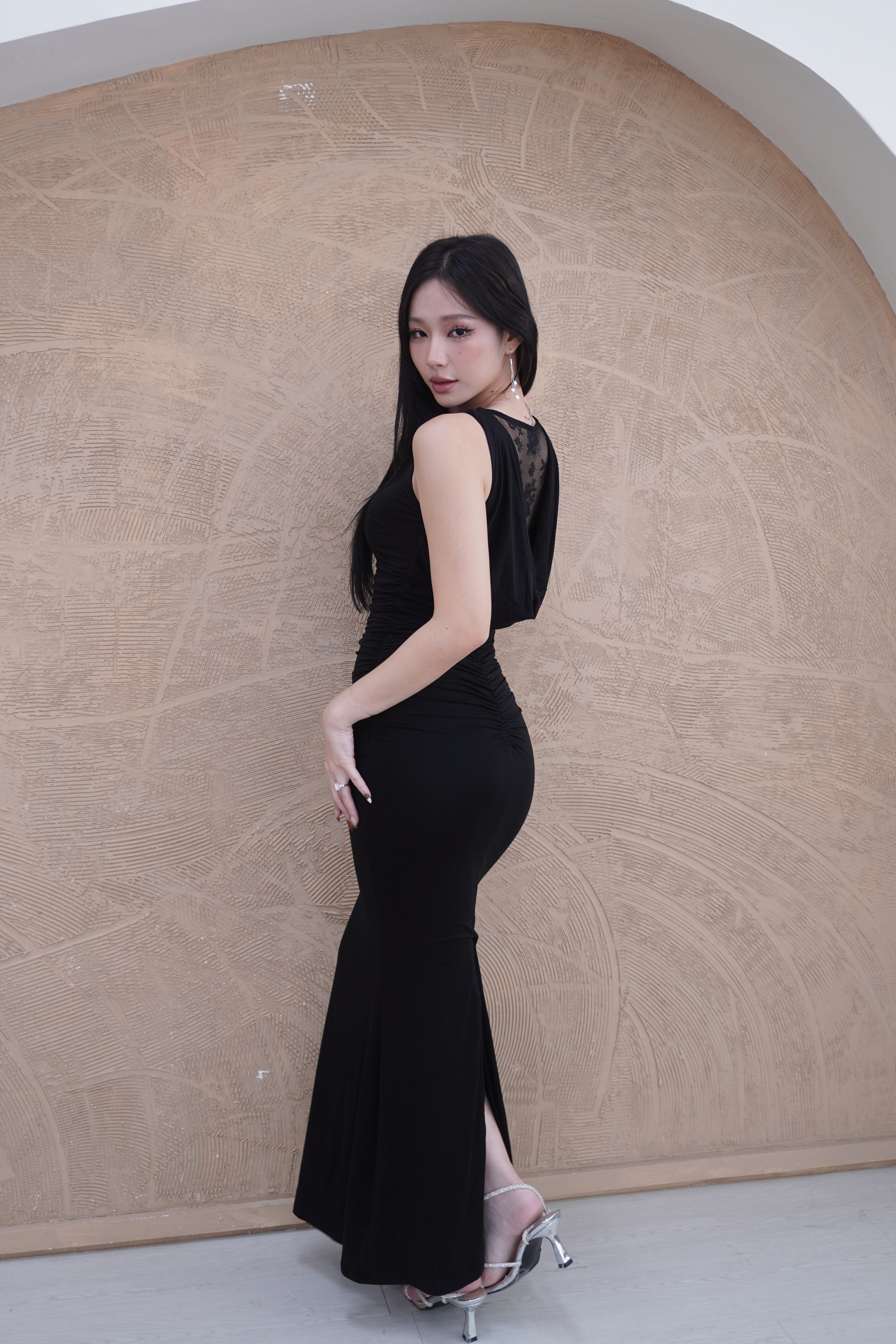 knee length dresses for ladies Burgundy Frill Sleeve Layla Midi Dress