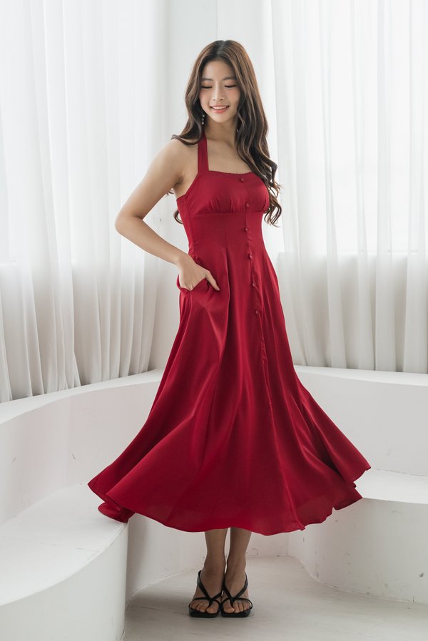 Hadie Lace Halter Padded Midi Dress