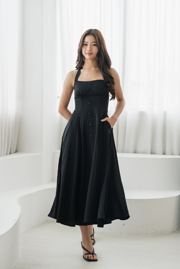 Hadie Lace Halter Padded Midi Dress