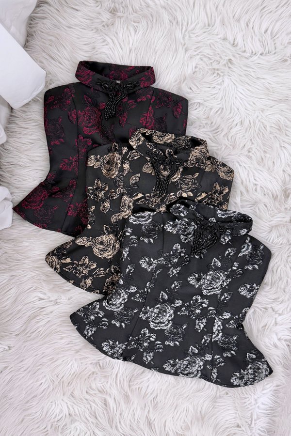 Long Oriental Jacquard Padded Top