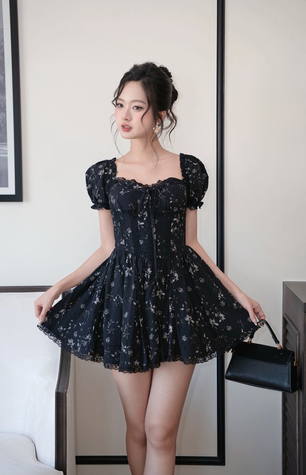 Aiko Padded Sleeved Lace Dress