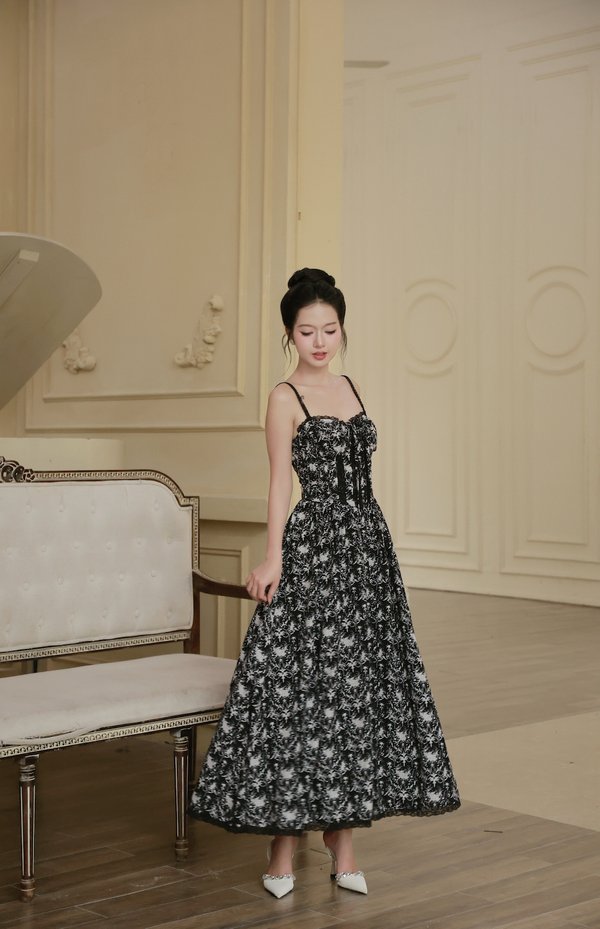 Angelina Padded Bustier Lace Maxi Dress