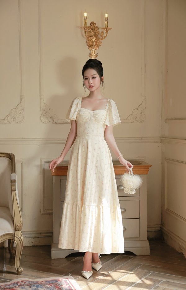 Luciana Bustier Flutter Sleeve Dress