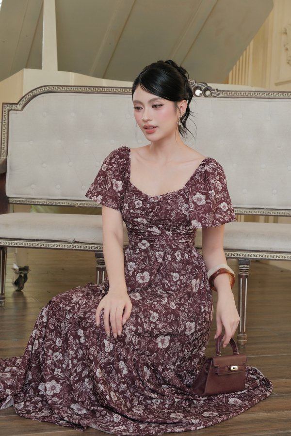 Kendall Flutter Sleeve Padded Midi Dress