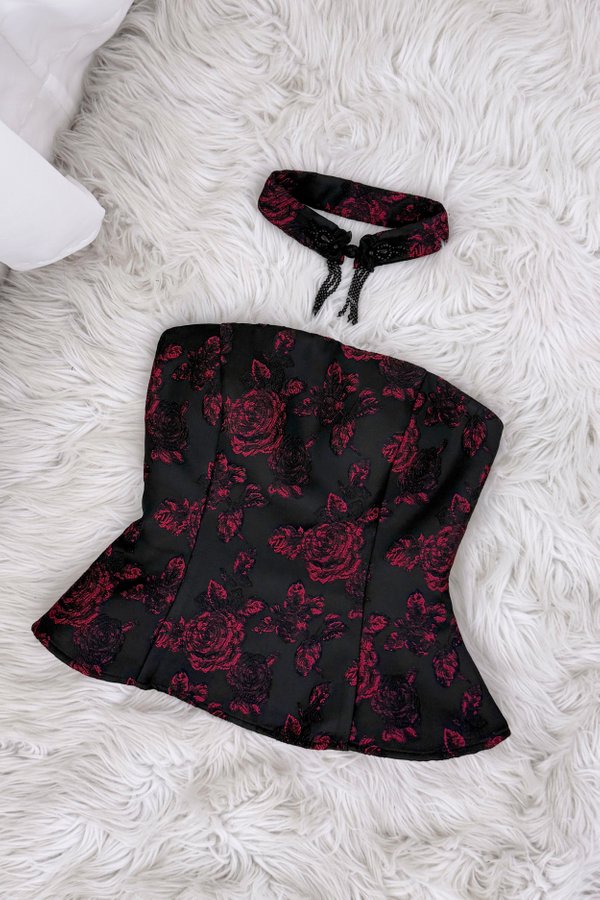 [DEFECT] Long Oriental Jacquard Padded Top (Ruby Rose, M)