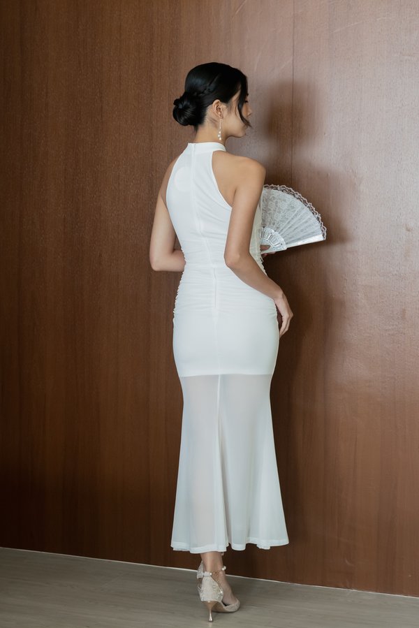 [DEFECT] Tang Mesh Padded Maxi Qipao (White, M)