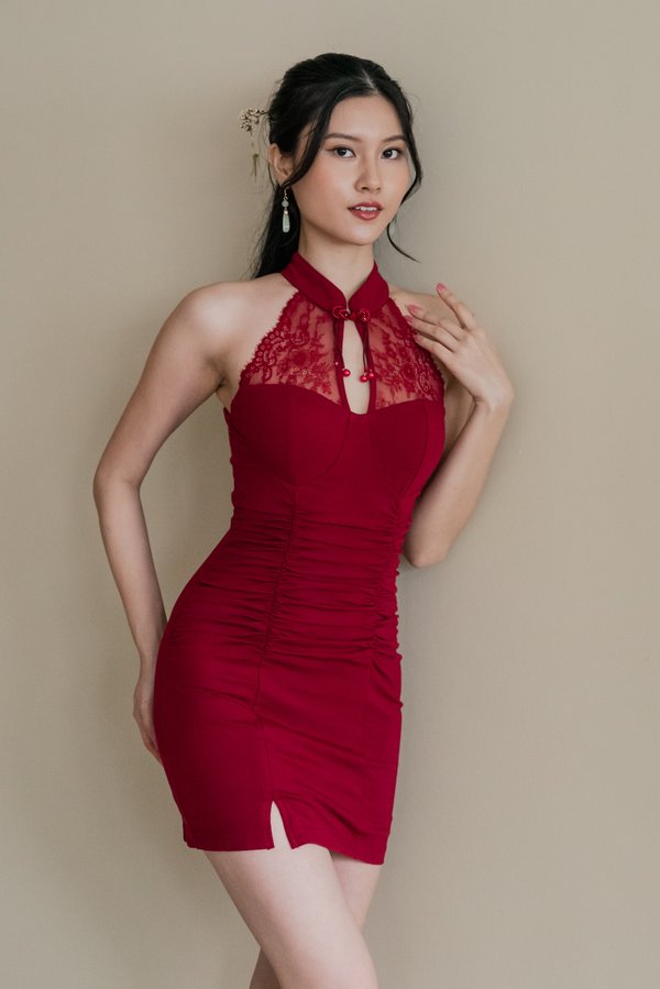 [DEFECT] *Luxe* Yang Lace Padded Qipao Romper Dress (Red)