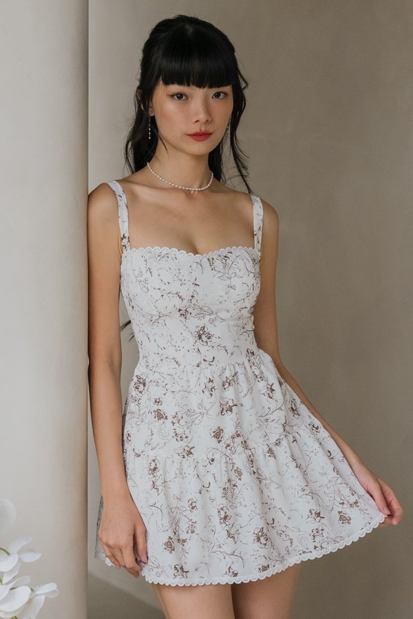 [DEFECT] Seona Lace Padded Romper Dress (Monet x Chocolate, XXS)