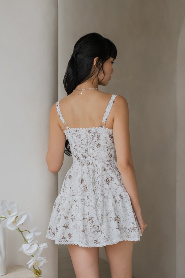 [DEFECT] Seona Lace Padded Romper Dress (Monet x Chocolate, XXS)