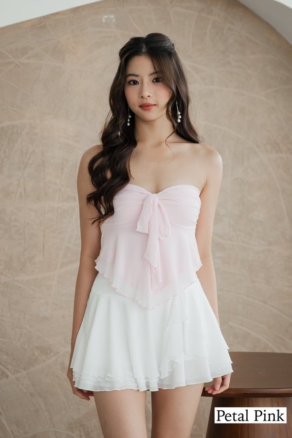 [DEFECT] Hera Mesh Self Tie Padded Tube Top (Petal Pink, XS)