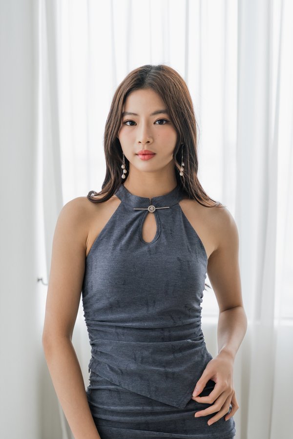 [DEFECT] Qing Distressed Padded Qipao Top (Blue, S)