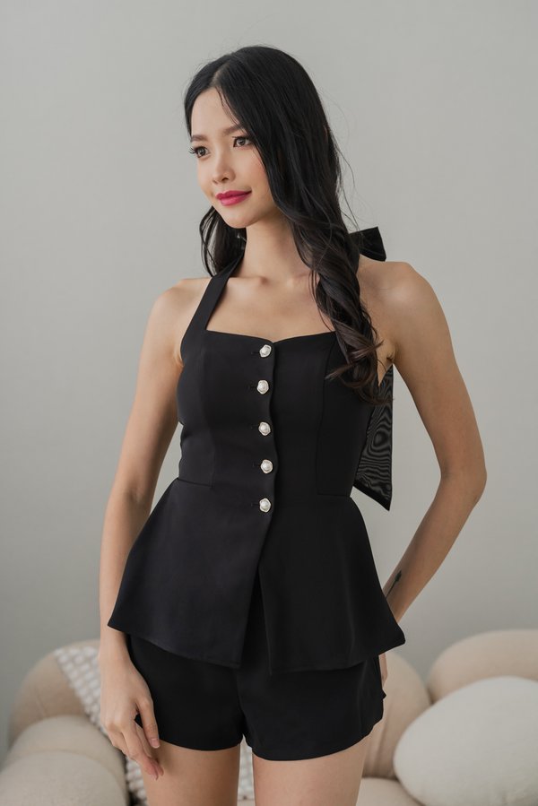 [DEFECT] Sabine Halter Pearl Ribbon Padded Top (Black, XXS)