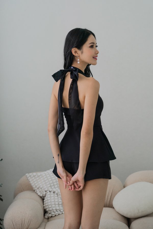 [DEFECT] Sabine Halter Pearl Ribbon Padded Top (Black, XXS)
