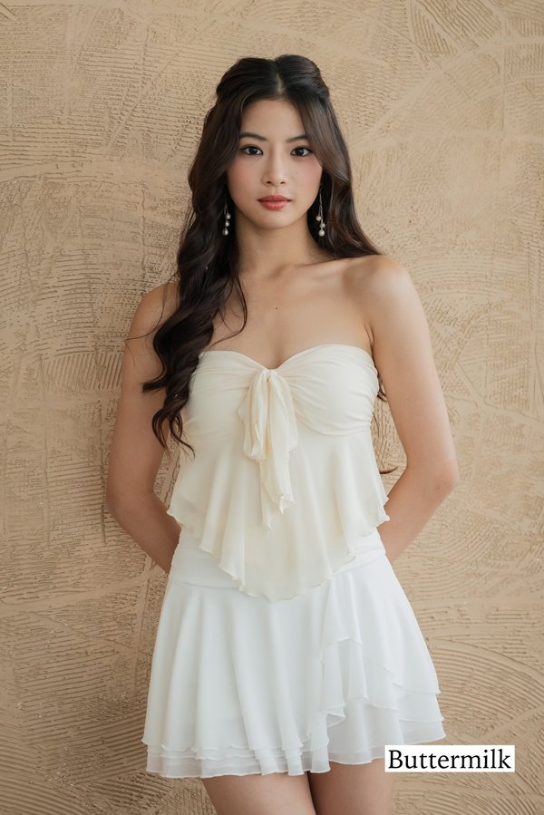 [DEFECT] Hera Mesh Self Tie Padded Tube Top (Buttermilk, S)