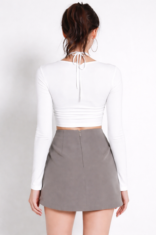 Laurelle Self Tie Long Sleeve Top (White)