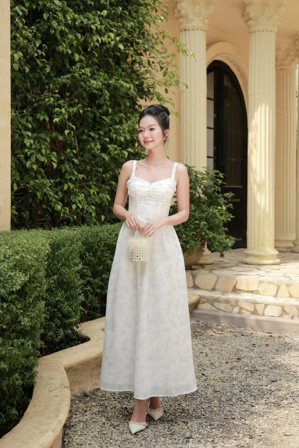 [DEFECT] Marisa Floral Padded Maxi Dress (Lilac Floral, M)