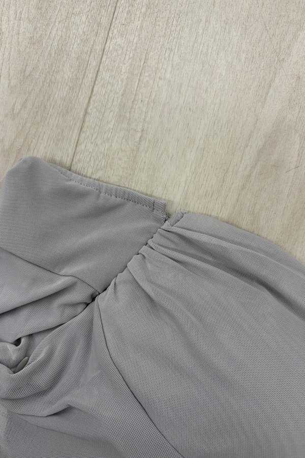 [DEFECT] Hera Mesh Self Tie Padded Tube Top (Light Grey, M)