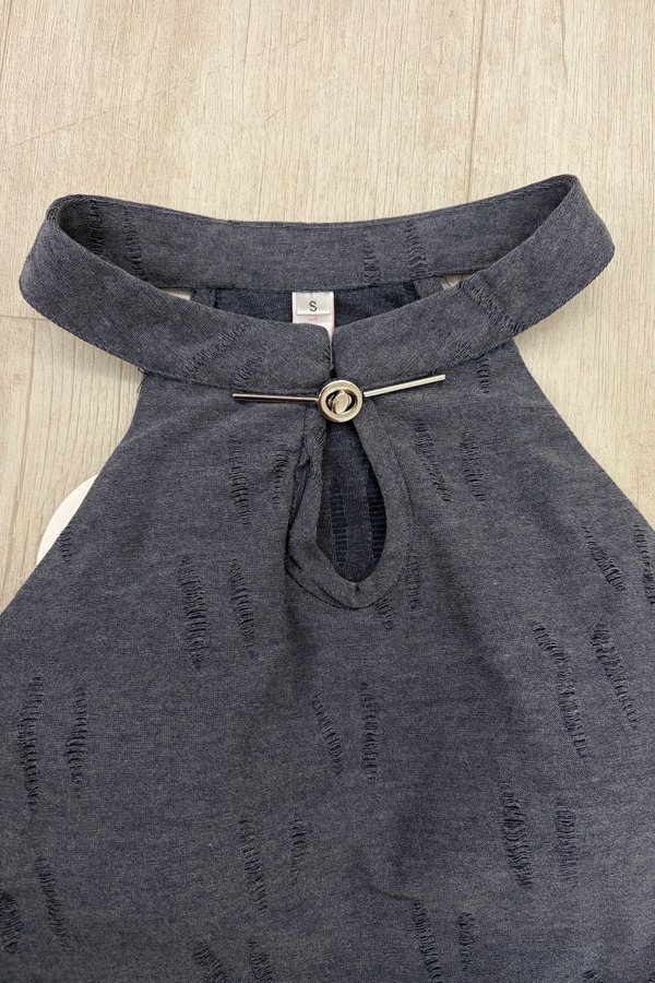 [DEFECT] Qing Distressed Padded Qipao Top (Blue, S)