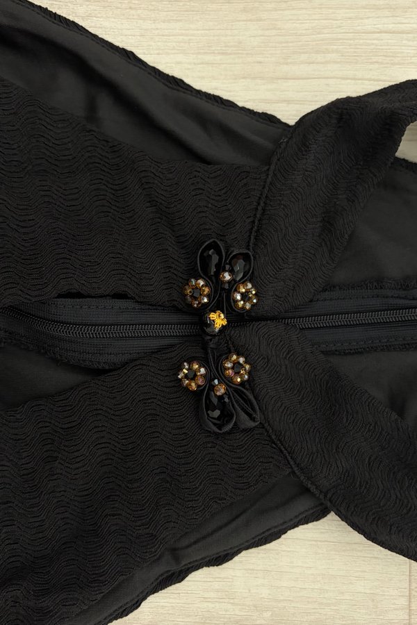 [DEFECT] Shan Textured Padded Qipao Dress (Black)