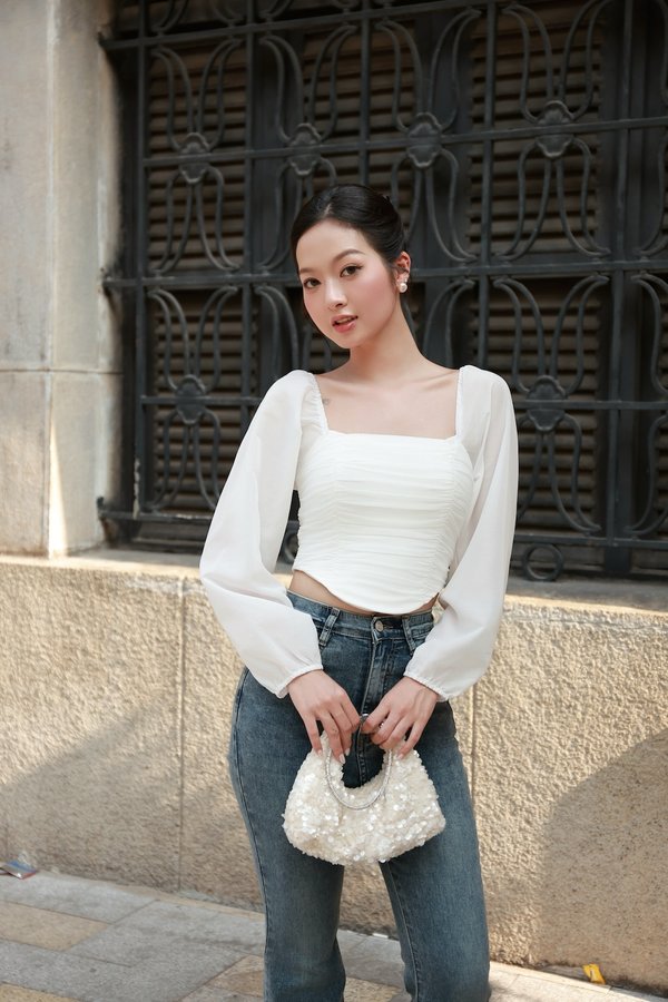 Peyton Mesh Long Sleeve Padded Top