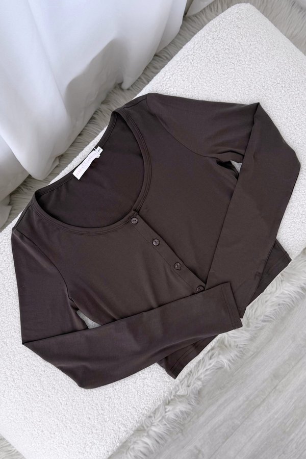[DEFECT] Vaya Button Cardigan (Chocolate Brown, XL)