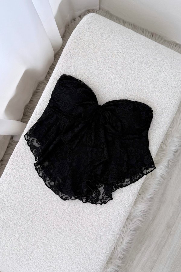 [DEFECT] Hera Lace Self Tie Padded Tube Top (Black, XS)