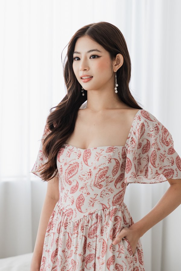 Belva Paisley Padded Midi Dress