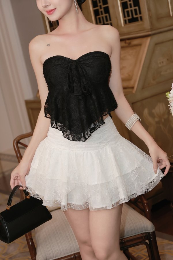 [DEFECT] Hera Lace Self Tie Padded Tube Top (Black, XS)