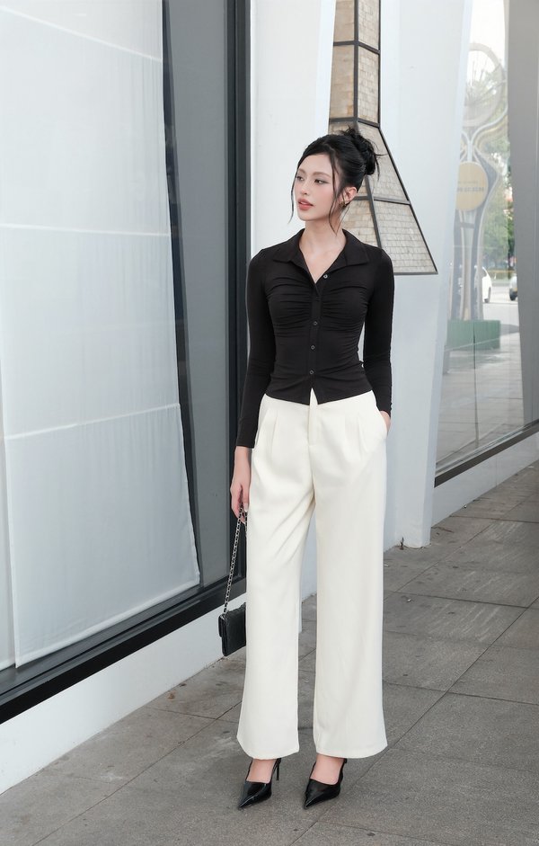 Jazel Button Long Sleeve Padded Top