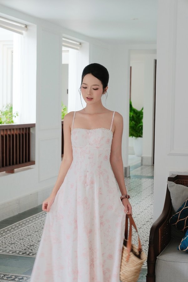 Mirabelle Floral Button Padded Maxi Dress