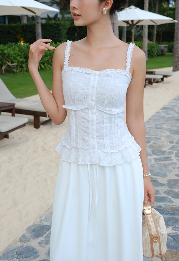 Eleanor Ruffle Cotton Eyelet Padded Top