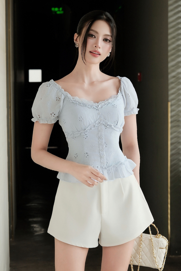 Janessa Cotton Eyelet Padded Top
