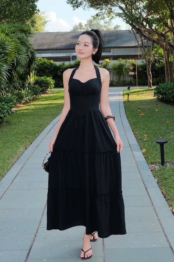 Aria Scallop Halter Maxi Dress