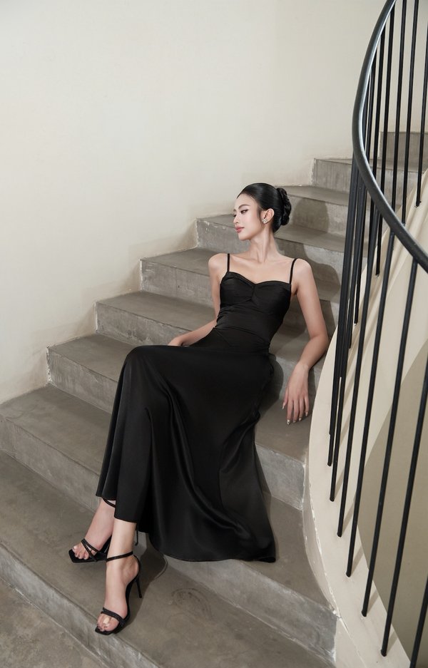 Alexandra Satin Padded Maxi Dress